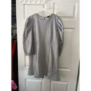 Aqua Women’s Grey Puffed Sleeve Zippered Sweater Dress (Size L)
